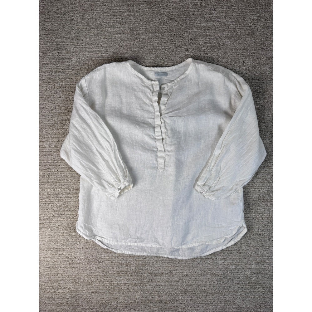 Fog Linen Work White 100% Linen Henley Blouse Made in Lithuania Top